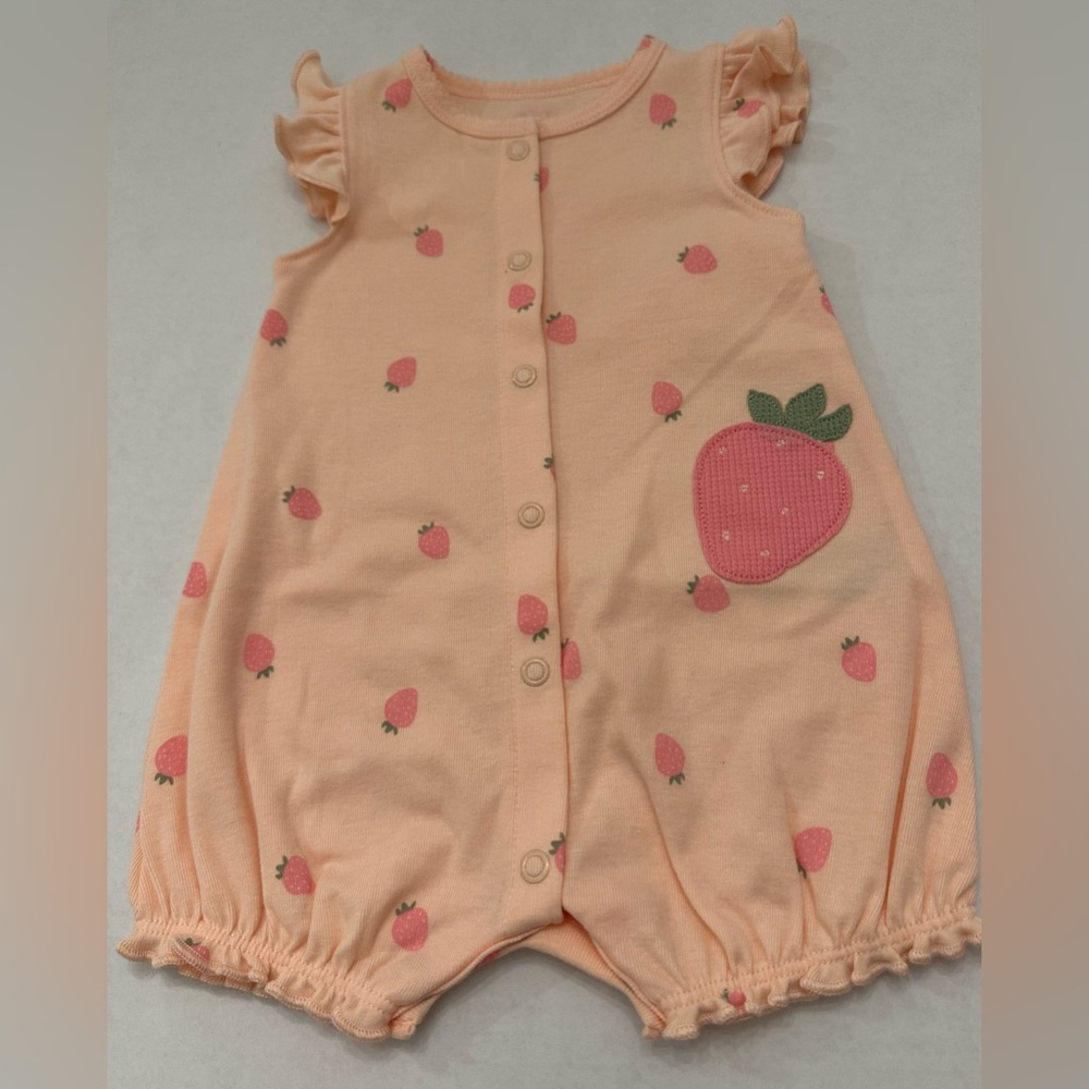 Carter's Child of Mine Baby Girl Peach/Pink Strawberry Bubble Romper, 0-3 Months